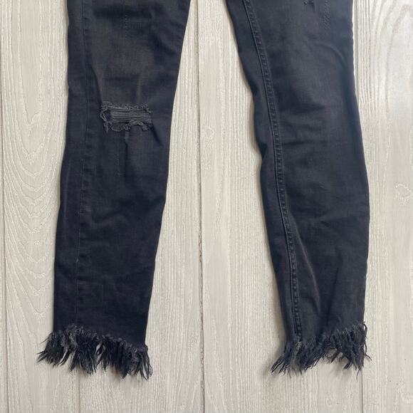 Free People Womens Denim Great Heights Black Frayed Raw Hem Skinny Jeans Size 26 - Picture 8 of 11